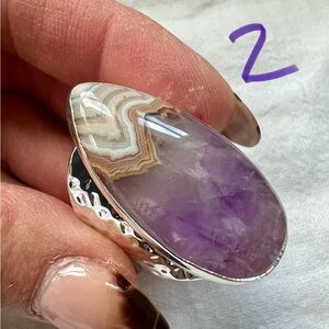 925 WOW! Amethyst + Crazy Lace Agate Ring 7, 8